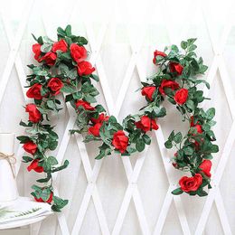 Faux Floral Verdure 220 cm 16 pcs Artificielle Roses Fleur Chaîne pour La Maison Jardin Décoration DIY Arches De Mariage Fleur Mur Sling fleur artificielle J220906