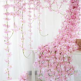 Faux Floral Verdure 230Cm Soie Sakura Fleur De Cerisier Vigne Lvy Arche De Mariage Décoration Disposition Maison Fête Rotin Tenture Guirlande Guirlande Slingers J220906