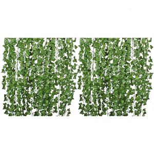 Faux Floral Verdure 24Pcs Lierre Artificiel Vigne Suspendue Guirlande Fausse Feuille Famille Jardin Mariage Décoration Murale 84 Pieds Vert 230919