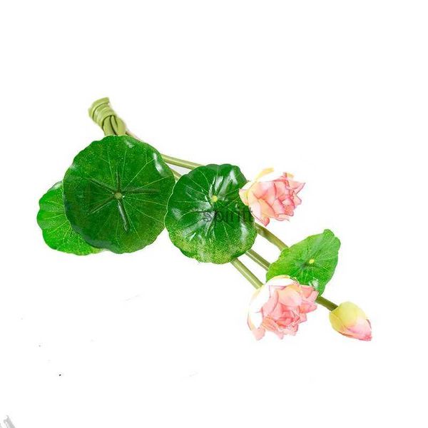 Imitación floral verde 27 cm de largo Loto blanco rosa flor artificial lirio de agua realista micro paisaje para boda estanque jardín plantas falsas decoración YQ240125