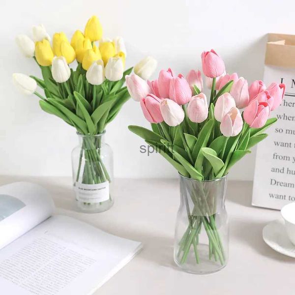 Faux Floral Verdure 29 cm Tulipe Fleurs Artificielles Bouquet 10/5 Pièces Mousse PE Fausse Fleur pour La Cérémonie De Mariage Décoration Maison Chambre Jardin Décor YQ240125