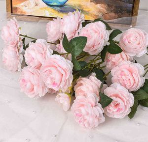 Faux Floral Verdure 2 Pcs 66 Cm Artificielle Rose Fleurs Longue Branche De Mariage Fête D'anniversaire Maison Chambre Décoration Européenne 3 Têtes Pivoine Faux Fleurs J220906