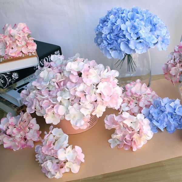 Faux Floral Verdure 2Pcs Lot Vivid Grand Hortensia Têtes De Fleurs En Soie Fleurs Artificielles Incroyable Mariage Home Party Fond DIY Décoration Panneau J220906