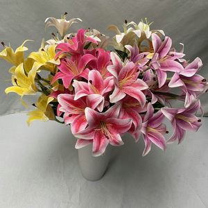 Faux Floral Verdure 3D 9 Têtes Petit Lys Pu Sentir Simulation Fleur De Mariage Décoration De La Maison Fleurs Faux Fleur J220906