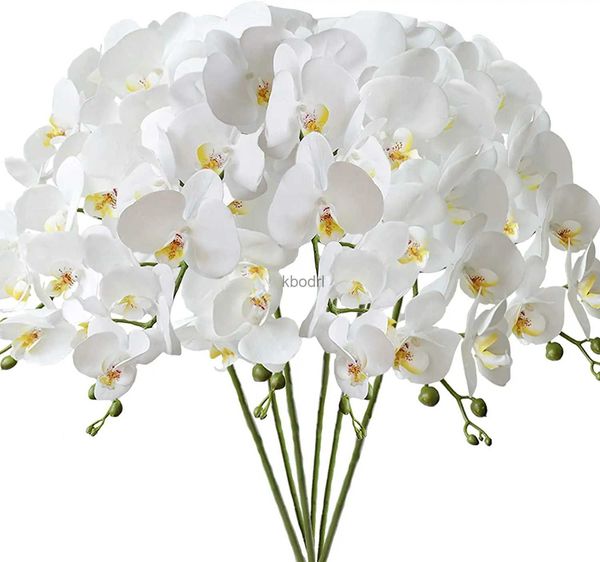 Faux Floral Verdure 3 PCS 9 Têtes Artificielles Orchidées Blanches Fleurs Real Touch Phalaenopsis Grande Fausse Fleur pour La Maison Fête De Mariage Décoration De Jardin YQ240125