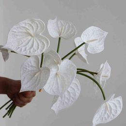 Faux Bloemen Groen 4 Stuks Real Touch Pu Kunstmatige Bloemen Anthurium Kerst Bruiloft Home Decor Luxe Nep Planten Orchidee Bloemen Accessoires Wit J220906