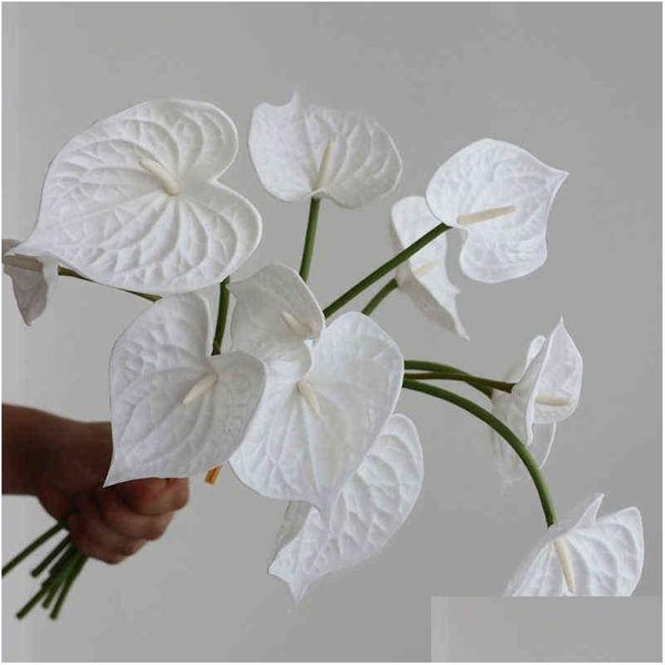 Faux Floral Verdure 4 Pièces Real Touch Artificielle Pu Fleurs Anthurium Noël Mariage Décor À La Maison De Luxe Fausses Plantes Orc Acces Dh48E