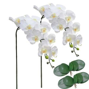 Fausse verdure florale 40 fleurs phalaenopsis artificielles plus grandes avec 2 feuilles de fleur d'orchidée papillon artificiel pour décoration de mariage à la maison T240422