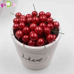 Faux Floral Verdure 40 pcsparty Mini Faux Fruits En Plastique Petites Baies Fleur Artificielle Rouge Cerise Farine Fils Nacré Mariage Noël Décoratif J220906