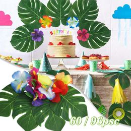 Faux bloemen groen 48 96 pcs kunstmatige tropische palmbladeren Hawaiian Luau Safari Jungle Party Decoratie zomer bruiloft Verjaardag Tafel Decor 230815