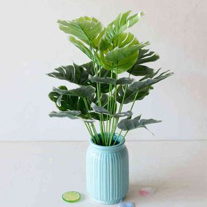 Faux verdure florale 49 cm 18 fourchettes plantes Monstera artificielles vertes style nordique accessoires de décoration de la maison chambre salon décor fausses plantes J220906