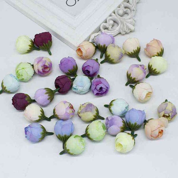 Faux Floral Greenery 5 piezas de seda artificial Rose Button Flower Plants para DIY Wedding Home Decor Mariage Cloth Hat Faux Flowers Accesorios J220906