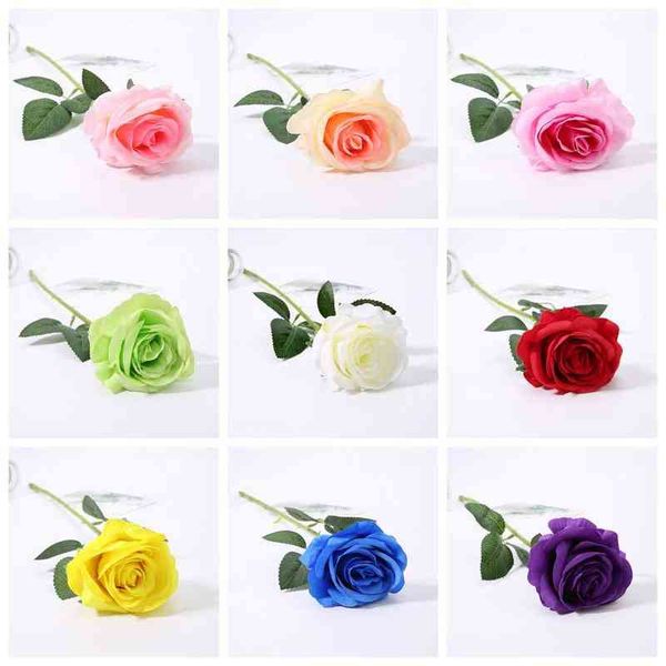 Faux Floral Verdure 50 pcs Roses Artificielles Fleur pour Anniversaire Saint Valentin Fête D'anniversaire Fournitures DIY Bouquet De Mariée Décoration De Voiture De Mariage J220906