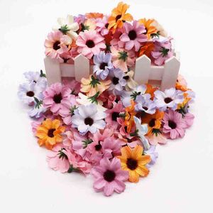 Faux Floral Verdure 50Pcs Zijde Kleine Madeliefjes Goedkope Kunstbloemen Wijnstok Bruiloft Decoratie Diy Krans Snoep Box Accessoires Nep Zonnebloem J220906