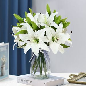 Faux bloemen groen 5 stcs 38 cm witte lelie kunstbloemen feestje bruiloft bruids boeket nepplant voor woonkamer huis garen decoratie real touch 230504
