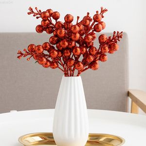 Faux Floral Verdure 5 Pcs Rouge Mini Mousse Artificielle Fleur Branche De Fruits Pour Arbre De Noël Boîte De Cadeau De Mariage Couronnes Artisanat Bricolage Gâteau Décor Faux Cerise J220906