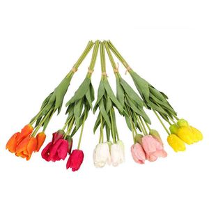 Faux Floral Verdure 5PcsBouquet Nouveau Style Soie Tulipe 56Cm Fleur Artificielle Real Touch Plante Pour Mariage Décoration De Noël Décor De Fil À La Maison J220906