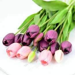 Faux Floral Verdure 5PcsBunch Bouquet De Tulipes Artificielles Real Touch Silicone Faux Fleurs Pour La Maison Jardin Salon Décoration Fête De Mariage J220906