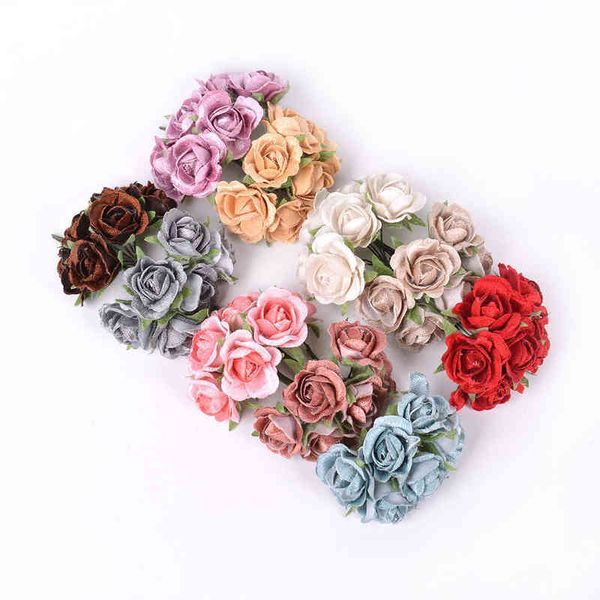 Faux Floral Greenery 6 pcsparty haute qualité fleur artificielle soie rose bouquet pour la décoration de la maison de mariage couronne bricolage chaussures et vêtements J220906