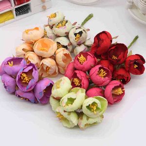 Faux Floral Verdure 6 Pièces Mini Thé Bourgeon De Rose Fleurs Artificielles Pour Mariage Décoration De La Maison Bijoux Accessoires Fleurs Scrapbooking Diy Artisanat Fournitures J220906