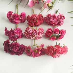 Faux Floral Verdure 610122025200 Pcs Mixte Rose Rouge Fleur Cerise Farine Fils Baies Bundle bricolage Noël Gâteau De Mariage Coffret Cadeau Couronnes Décor J220906