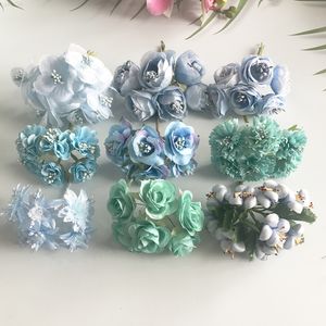 Faux bloemen groen 61012507090 pcs mix blauwe bloem kersenmeel draden bessen bundel diy kerst bruidstaart geschenkdoos kransen decor j220906