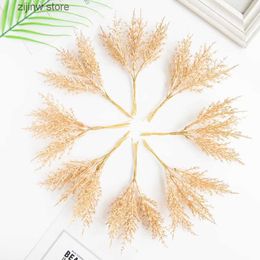 Kunstbloemen Groen 6 Stuks Kunstplanten Gouden Zilverachtige Nep Tak Voor Kerstboom Kransen Thuis Bonbondoos Accessoires Huwelijksboog Decoratie Y240322