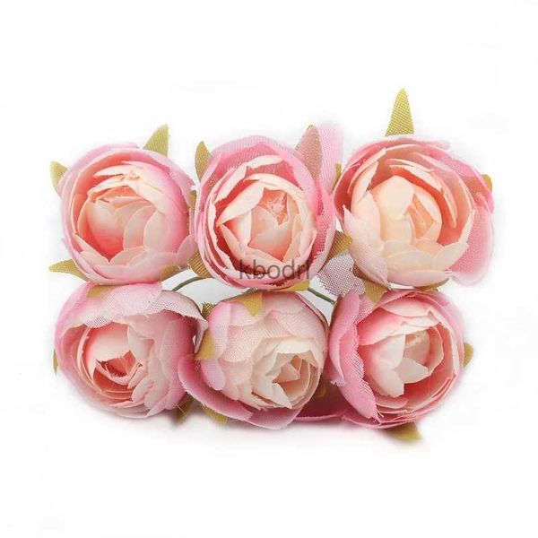 Faux Floral Verdure 6 pcs/lot Artificielle Soie Thé Rose Fleur Bouquet Pour Noël Maison De Mariage Décoration Pas Cher Fausses Fleurs Artisanat YQ240125