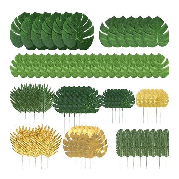 Faux Floral Greenery 72 Pcs Artificial Palm Tropical Leaves Jungle Leaves Decoraciones para Beach Baby Shower Wedding Birthday Decorations 230725