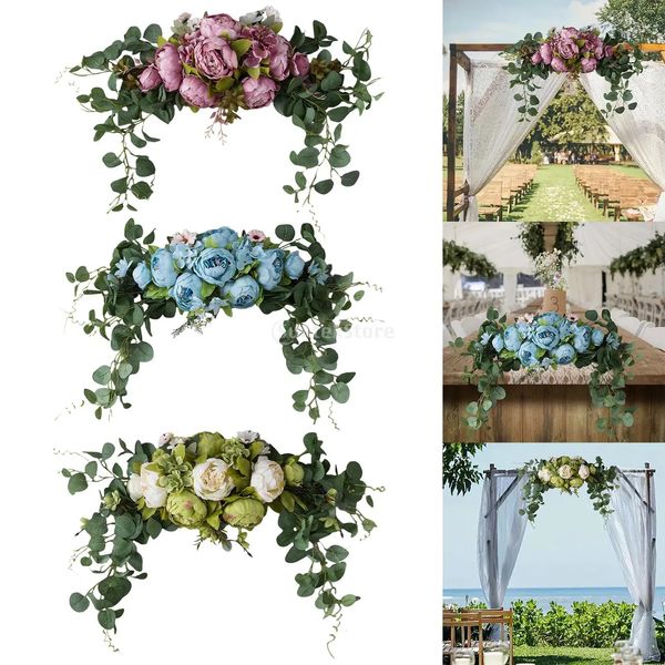 Imitación floral verde artificial arco flores seda rosa corona anillo pared puerta dintel flor espejo flor guirnalda colgante boda fondo prop 231123