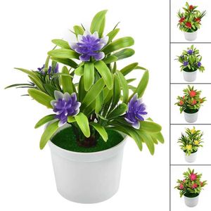 Kunstbloemen Groen Kunstbloem Plant Met Pot Buiten Thuis Kantoor Decoratie Cadeau Desktop Bonsai Bruiloft Balkon Ornament YQ240125