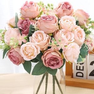 Faux Floral Greenery Artificial Flower Vase for Home Decoration Accessories Wedding Scrapbook Peony Candy Box Arrangement Christmas Silk Rose Bouquet 230819