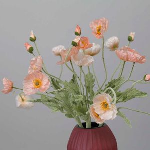 Faux Floral Greenery Kunstbloemen Prachtige Silk Poppy Flocky Stem Bruiloft Vakantie Bruidsboeket Fotografie x0806