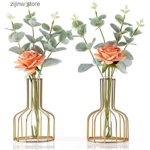 Faux bloemen groen kunstmatige bloemen hoogwaardige metalen vaas voor woning decor nalatigwerk pieker bruiloft boeket nep planten zijden eucalyptus bladeren y240322