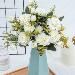 Faux Floral Verdure Pivoines artificielles fleurs en soie pour la décoration de la maison en plastique de haute qualité fausses fleurs bouquet table de mariage décor de pièce maîtresse J220906