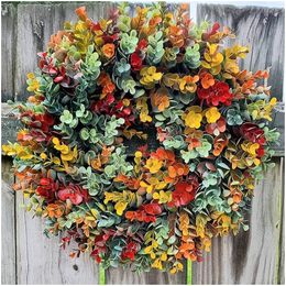 Fausse verdure florale plantes artificielles automne couronnes d'eucalyptus fond mur fenêtre fête de mariage année décorations de noël pour maison jardin 231102