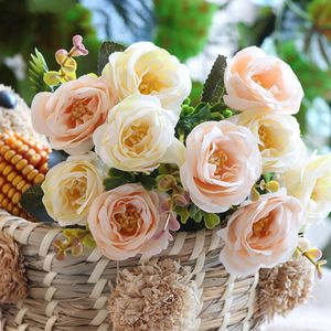 Faux bloemen groen kunstmatige rozen bloemen roze kleine mini zijden kunstmatige nepbloemen voor trouwhuis feest decoratie boeket witte roos j220906