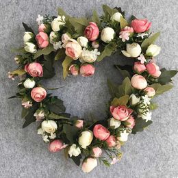 Fausse verdure florale de soie artificielle rose de rose en forme de couronne de mariage maison de mariage décoration anneau de porte en soie festival de fleur de fleur de fleur t240422