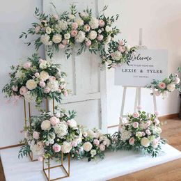 Faux bloemen groen kunstmatige bruiloft bloemenrij achtergrond muur decoratie welkom bord regelen rekwisieten nep bloembal tafel centrum feest podium j220906