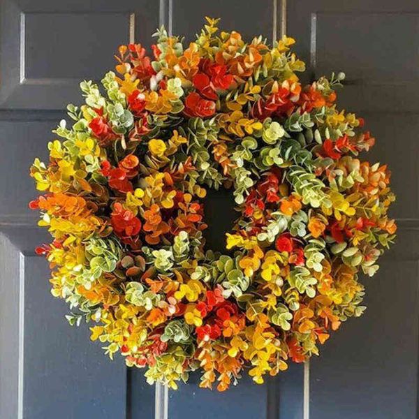 Faux Floral Verdure Automne Eucalyptus Fleur Guirlande Artificielle En Plastique Plante Fond Mur Porte Fenêtre Fête De Mariage Maison Noël Fond Décor J220906