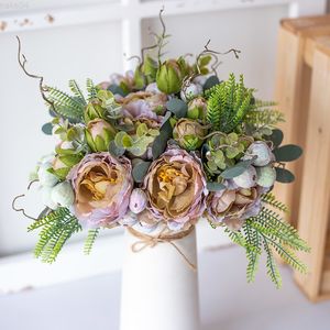 Faux bloemen groene gooide pioen pioen kunstmatige bloemen paarse zijde grote boeket nepbloemen voor huis bruiloft hotel woonkamer diy tafel decoratie j220906