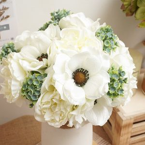 Faux bloemen groene gooie zijden kunstmatige pioen pijpbloemen nep bloemen wit hoogwaardige bruids boeket bruiloft woning decor tafel woonkamer arrangement j220906