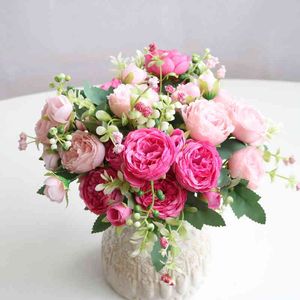 Faux Floral Verdure Meilleure Vente Belle Rose Artificielle Pivoine Fleurs De Soie Petit Bouquet Blanc Home Party Hiver Décoration De Mariage Faux Fleurs J220906