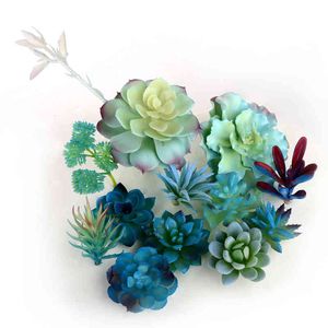 Faux Floral Verdure Bleu Plantes succulentes artificielles Plantes Décoration de jardin Bureau Petit Bonsaï Fleur Pièce Accessoires Plante Artificielle J220906