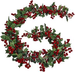 Guirlande de Noël à fausse verdure florale, vigne suspendue artificielle avec baies rouges pour escaliers, mur de cheminée, décoration intérieure et extérieure 230824