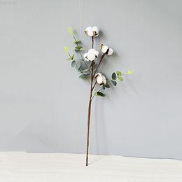Faux Floral Greenery Feuille d'eucalyptus branche de coton 4 fleurs séchées en coton bouquet de simulation décoration d'ameublement peut être personnalisé J220906