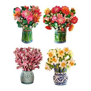 Faux Floral Verdure Excellent Papier Fleur Pop Up Cartes Vivid Bouquet De Voeux 3D Popup Bénédiction Pour La Fête Des Mères Cadeaux 230331