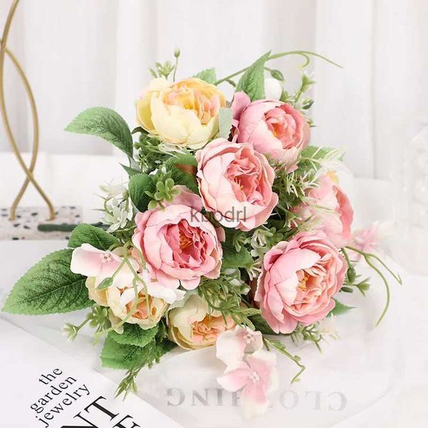 Faux Floral Greenery Factory venta directa de seda peonía rosa rosa 30 cm ramo falso 5 cabezas grandes 4 yemas flores falsas decoración de la boda del hotel en casa YQ240125