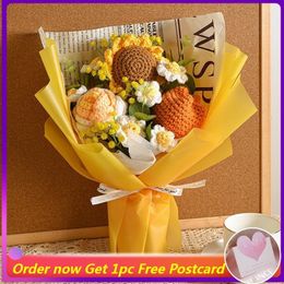 Faux Floral Verdure Fini Fleurs Tricotées Tournesol Crochet Bouquet Créatif Anniversaire Cadeaux Faits À La Main Fête des Mères 230504