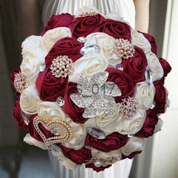 Faux Floral verdure vente chaude 1 pc/lot bourgogne grande taille mariée demoiselle d'honneur mariage diamant Bouquet x0629